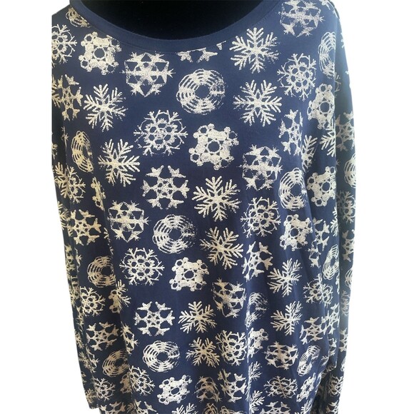 Lands End 3X Blue Ivory Snowflake Long Sleeve Winter Holiday Cotton Comfy Top - Picture 5 of 8